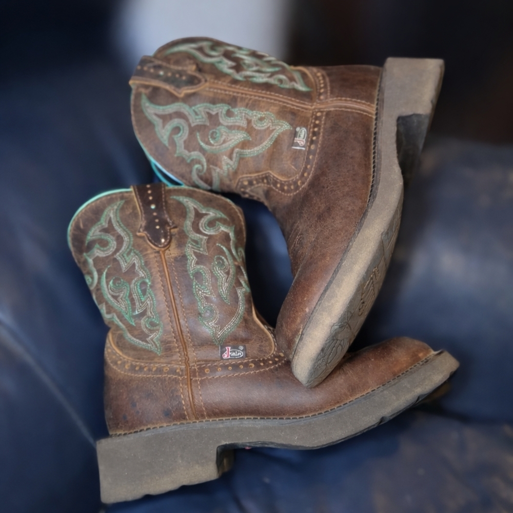Justin Boots Brown and Green Heeled Boots